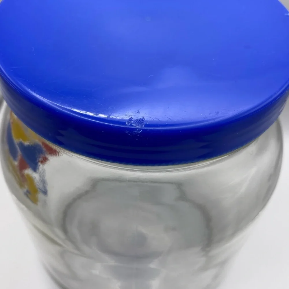 Vintage 1980s Painted Balloons Brockway Glass Co Jar W/ Blue Plastic Lid